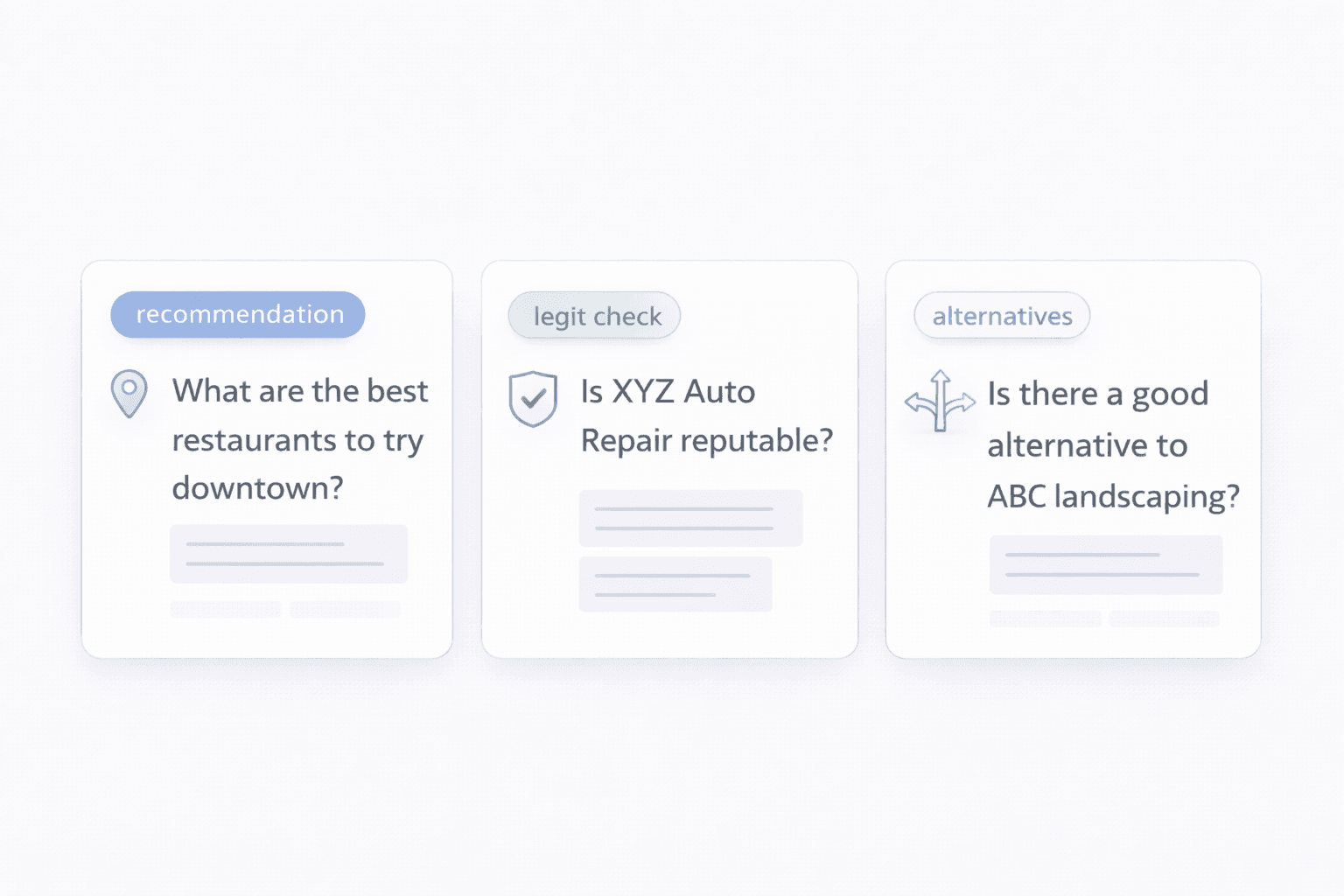 Illustration of local recommendation threads on Reddit (who do you use, is this company legit)